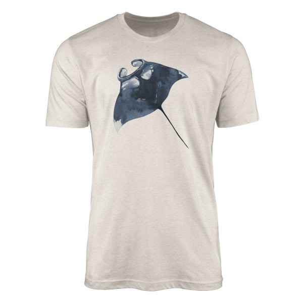 Paul Sinus Art Herren Shirt 100% gekämmte Bio-Baumwolle T-Shirt Mantarochen Rochen Wasserfarben Motiv Nachhaltig Ö