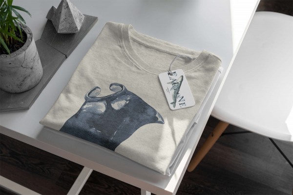 Paul Sinus Art Herren Shirt 100% gekämmte Bio-Baumwolle T-Shirt Mantarochen Rochen Wasserfarben Motiv Nachhaltig Ö Zeitlich begrenztes Angebot