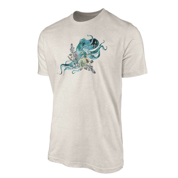 Paul Sinus Art Herren Shirt 100% gekämmte Bio-Baumwolle T-Shirt Blumen Oktopus Wasserfarben Motiv Nachhaltig Ökomo Exklusive Angebote