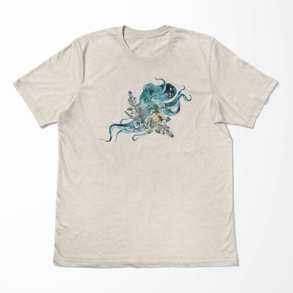 Paul Sinus Art Herren Shirt 100% gekämmte Bio-Baumwolle T-Shirt Blumen Oktopus Wasserfarben Motiv Nachhaltig Ökomo Exklusive Angebote