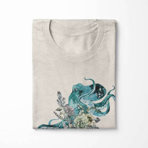 Paul Sinus Art Herren Shirt 100% gekämmte Bio-Baumwolle T-Shirt Blumen Oktopus Wasserfarben Motiv Nachhaltig Ökomo Exklusive Angebote