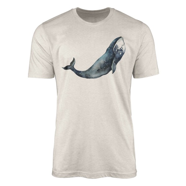 Paul Sinus Art Herren Shirt 100% gekämmte Bio-Baumwolle T-Shirt Glattwal Wal Wasserfarben Motiv Nachhaltig Ökomode