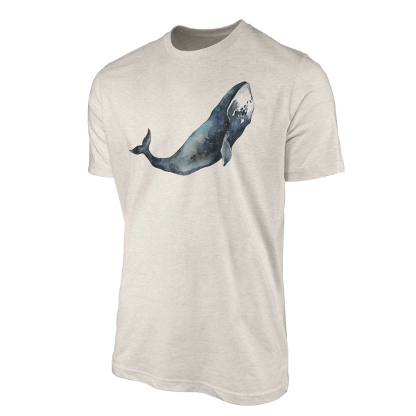 Paul Sinus Art Herren Shirt 100% gekämmte Bio-Baumwolle T-Shirt Glattwal Wal Wasserfarben Motiv Nachhaltig Ökomode Große Rabatte