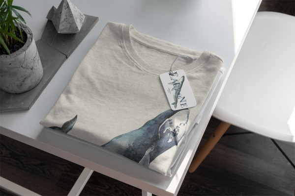 Paul Sinus Art Herren Shirt 100% gekämmte Bio-Baumwolle T-Shirt Glattwal Wal Wasserfarben Motiv Nachhaltig Ökomode Große Rabatte