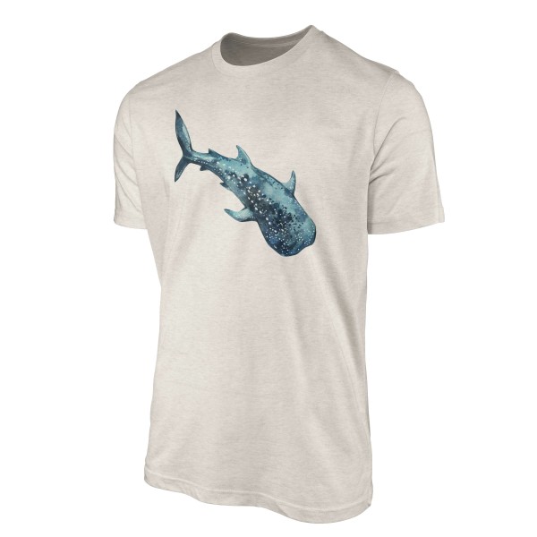 Paul Sinus Art Herren Shirt 100% gekämmte Bio-Baumwolle T-Shirt Walhai Wasserfarben Motiv Nachhaltig Ökomode aus e Neuheiten