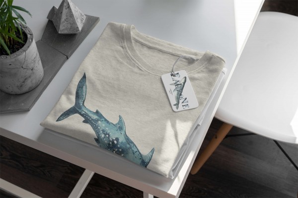 Paul Sinus Art Herren Shirt 100% gekämmte Bio-Baumwolle T-Shirt Walhai Wasserfarben Motiv Nachhaltig Ökomode aus e Neuheiten