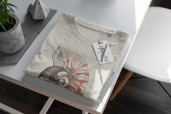 Paul Sinus Art Herren Shirt 100% gekämmte Bio-Baumwolle T-Shirt Meeresschnecke Wasserfarben Motiv Nachhaltig Ökomo Bestseller