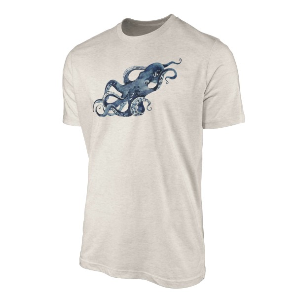 Paul Sinus Art Herren Shirt 100% gekämmte Bio-Baumwolle T-Shirt Oktopus Wasserfarben Motiv Nachhaltig Ökomode aus Kauf eins, bekomm eins gratis