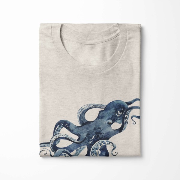 Paul Sinus Art Herren Shirt 100% gekämmte Bio-Baumwolle T-Shirt Oktopus Wasserfarben Motiv Nachhaltig Ökomode aus Kauf eins, bekomm eins gratis