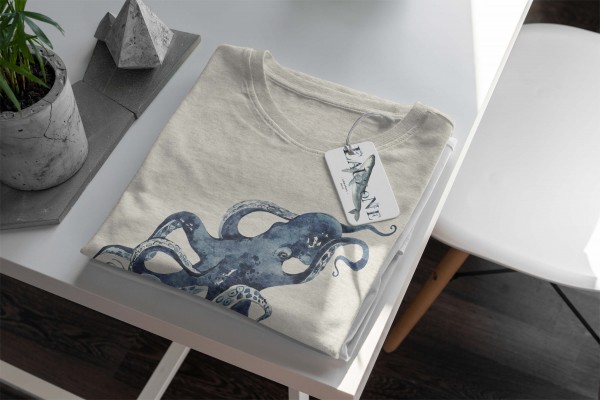 Paul Sinus Art Herren Shirt 100% gekämmte Bio-Baumwolle T-Shirt Oktopus Wasserfarben Motiv Nachhaltig Ökomode aus Kauf eins, bekomm eins gratis