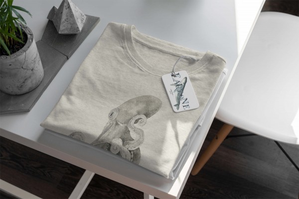 Paul Sinus Art Herren Shirt 100% gekämmte Bio-Baumwolle T-Shirt Oktopus Wasserfarben Motiv Nachhaltig Ökomode aus Tägliche Deals
