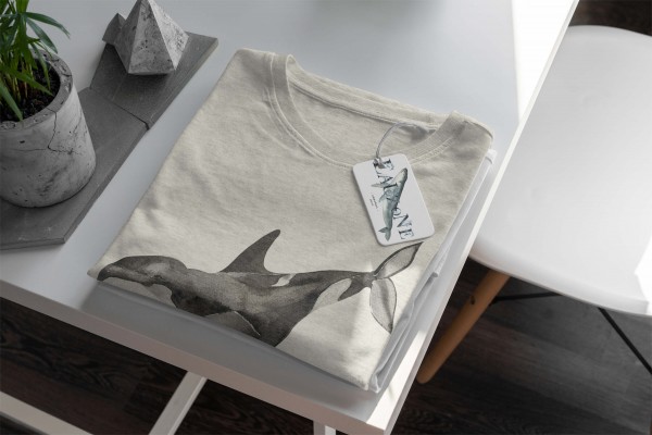 Paul Sinus Art Herren Shirt 100% gekämmte Bio-Baumwolle T-Shirt Killerwal Orca Wasserfarben Motiv Nachhaltig Ökomo Sonderangebote