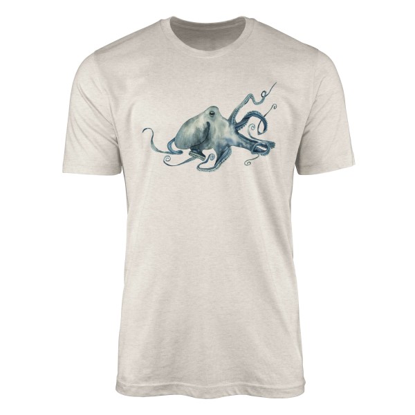 Paul Sinus Art Herren Shirt 100% gekämmte Bio-Baumwolle T-Shirt Oktopus Wasserfarben Motiv Nachhaltig Ökomode aus Riesige Ersparnisse