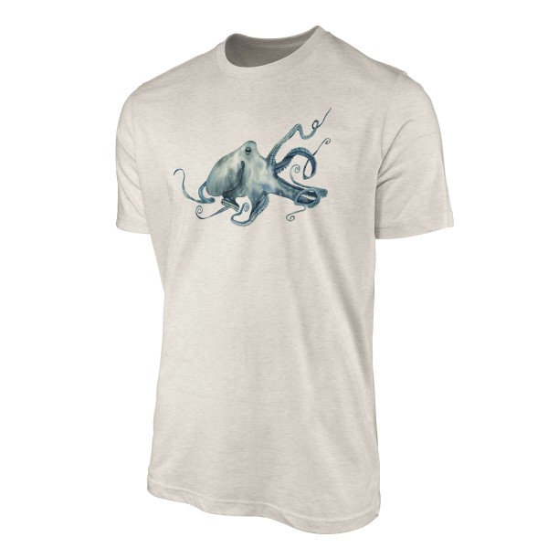 Paul Sinus Art Herren Shirt 100% gekämmte Bio-Baumwolle T-Shirt Oktopus Wasserfarben Motiv Nachhaltig Ökomode aus Riesige Ersparnisse