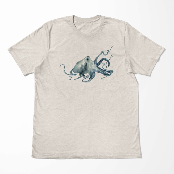 Paul Sinus Art Herren Shirt 100% gekämmte Bio-Baumwolle T-Shirt Oktopus Wasserfarben Motiv Nachhaltig Ökomode aus Riesige Ersparnisse