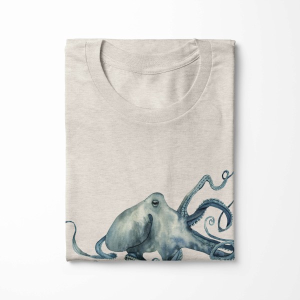 Paul Sinus Art Herren Shirt 100% gekämmte Bio-Baumwolle T-Shirt Oktopus Wasserfarben Motiv Nachhaltig Ökomode aus Riesige Ersparnisse