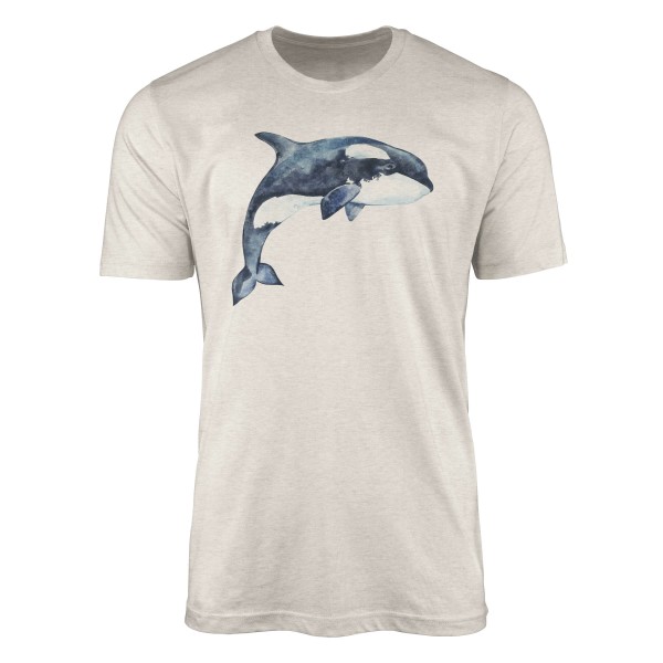 Paul Sinus Art Herren Shirt 100% gekämmte Bio-Baumwolle T-Shirt Killerwal Orca Wasserfarben Motiv Nachhaltig Ökomo Tiefpreis