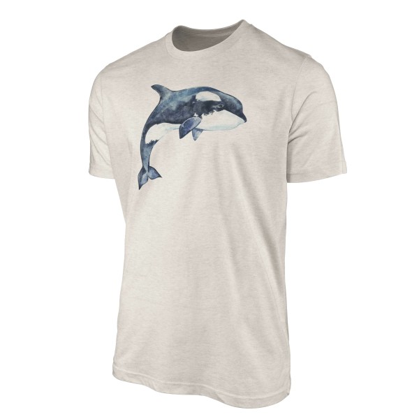 Paul Sinus Art Herren Shirt 100% gekämmte Bio-Baumwolle T-Shirt Killerwal Orca Wasserfarben Motiv Nachhaltig Ökomo Tiefpreis