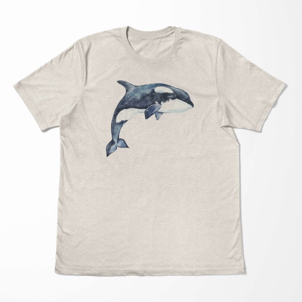 Paul Sinus Art Herren Shirt 100% gekämmte Bio-Baumwolle T-Shirt Killerwal Orca Wasserfarben Motiv Nachhaltig Ökomo Tiefpreis