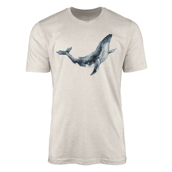 Paul Sinus Art Herren Shirt 100% gekämmte Bio-Baumwolle T-Shirt Buckelwal Wasserfarben Motiv Nachhaltig Ökomode au