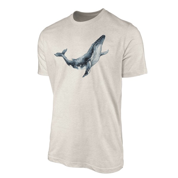 Paul Sinus Art Herren Shirt 100% gekämmte Bio-Baumwolle T-Shirt Buckelwal Wasserfarben Motiv Nachhaltig Ökomode au Wochenangebot