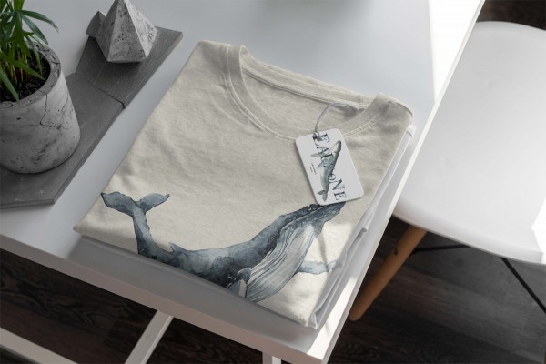 Paul Sinus Art Herren Shirt 100% gekämmte Bio-Baumwolle T-Shirt Buckelwal Wasserfarben Motiv Nachhaltig Ökomode au Wochenangebot