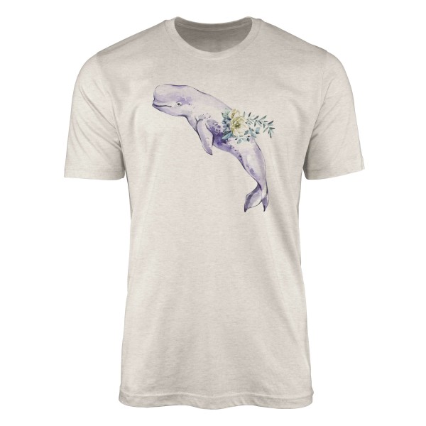 Paul Sinus Art Herren Shirt 100% gekämmte Bio-Baumwolle T-Shirt Beluga Weißwal Wasserfarben Motiv Nachhaltig Ökomo