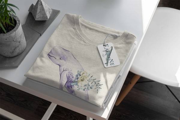 Paul Sinus Art Herren Shirt 100% gekämmte Bio-Baumwolle T-Shirt Beluga Weißwal Wasserfarben Motiv Nachhaltig Ökomo Kostenlose Rückgabe