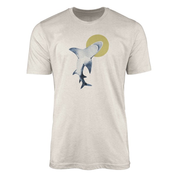 Paul Sinus Art Herren Shirt 100% gekämmte Bio-Baumwolle T-Shirt Hai Wasserfarben Motiv Nachhaltig Ökomode aus erne