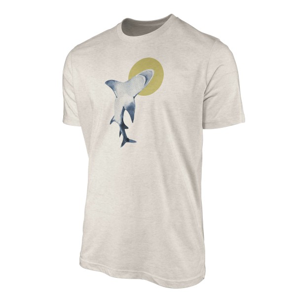 Paul Sinus Art Herren Shirt 100% gekämmte Bio-Baumwolle T-Shirt Hai Wasserfarben Motiv Nachhaltig Ökomode aus erne Begrenzte Freigabe