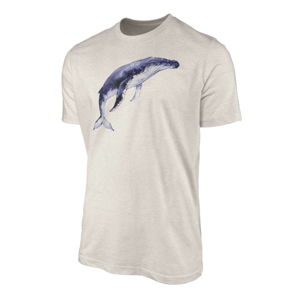 Paul Sinus Art Herren Shirt 100% gekämmte Bio-Baumwolle T-Shirt Buckelwal Wasserfarben Motiv Nachhaltig Ökomode au Letzte 2 Tage