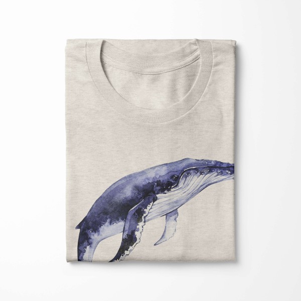 Paul Sinus Art Herren Shirt 100% gekämmte Bio-Baumwolle T-Shirt Buckelwal Wasserfarben Motiv Nachhaltig Ökomode au Letzte 2 Tage