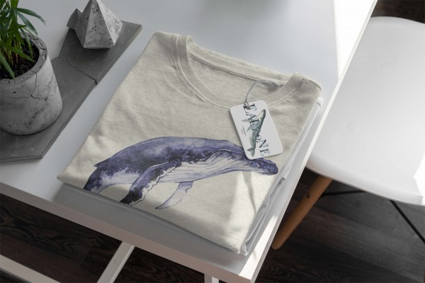 Paul Sinus Art Herren Shirt 100% gekämmte Bio-Baumwolle T-Shirt Buckelwal Wasserfarben Motiv Nachhaltig Ökomode au Letzte 2 Tage