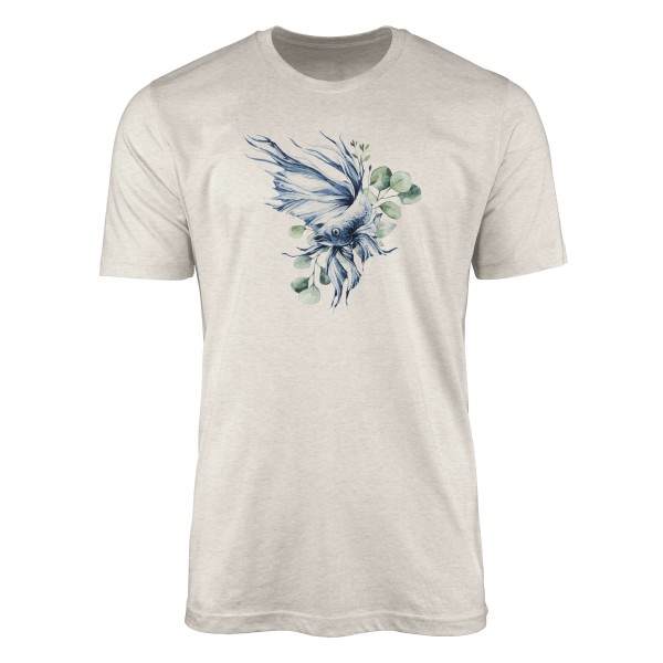 Paul Sinus Art Herren Shirt 100% gekämmte Bio-Baumwolle T-Shirt Kampffisch Wasserfarben Motiv Nachhaltig Ökomode a