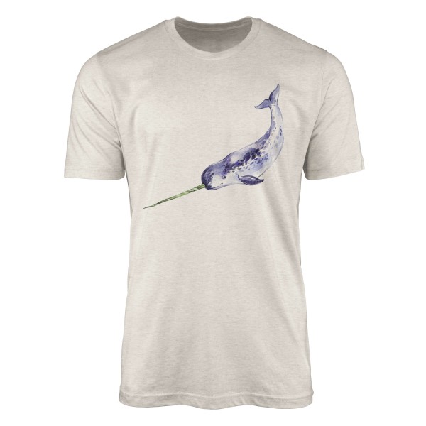 Paul Sinus Art Herren Shirt 100% gekämmte Bio-Baumwolle T-Shirt Narwal Wasserfarben Motiv Nachhaltig Ökomode aus e