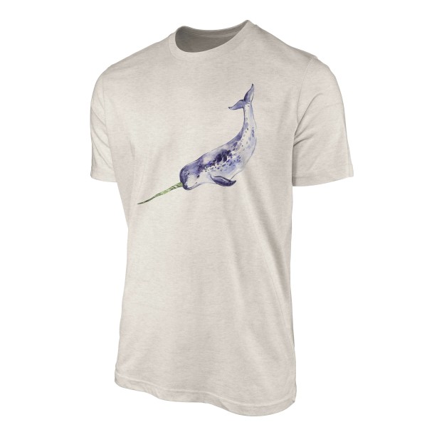 Paul Sinus Art Herren Shirt 100% gekämmte Bio-Baumwolle T-Shirt Narwal Wasserfarben Motiv Nachhaltig Ökomode aus e Zeitbegrenzte Promotion