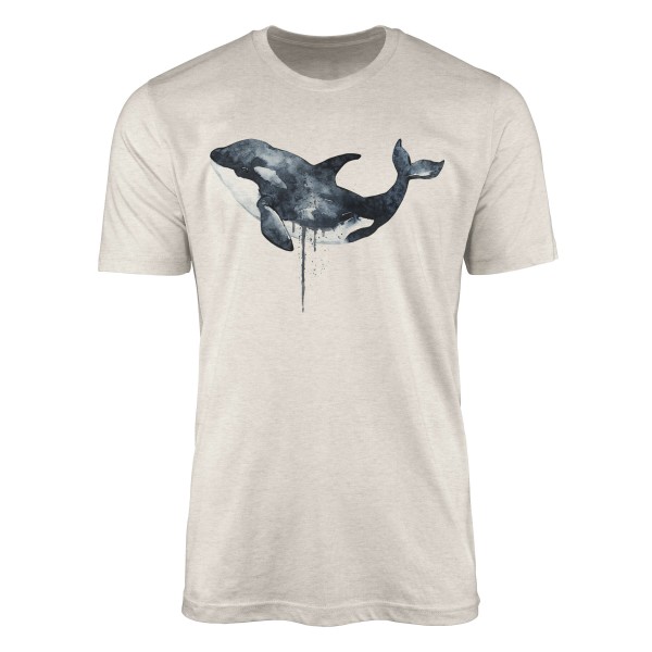 Paul Sinus Art Herren Shirt 100% gekämmte Bio-Baumwolle T-Shirt Orca Killerwal Wasserfarben Motiv Nachhaltig Ökomo