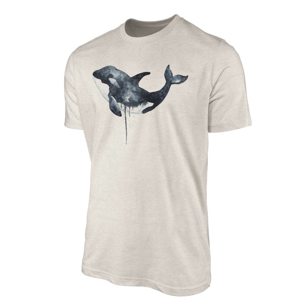 Paul Sinus Art Herren Shirt 100% gekämmte Bio-Baumwolle T-Shirt Orca Killerwal Wasserfarben Motiv Nachhaltig Ökomo Sonderangebot der Fabrik