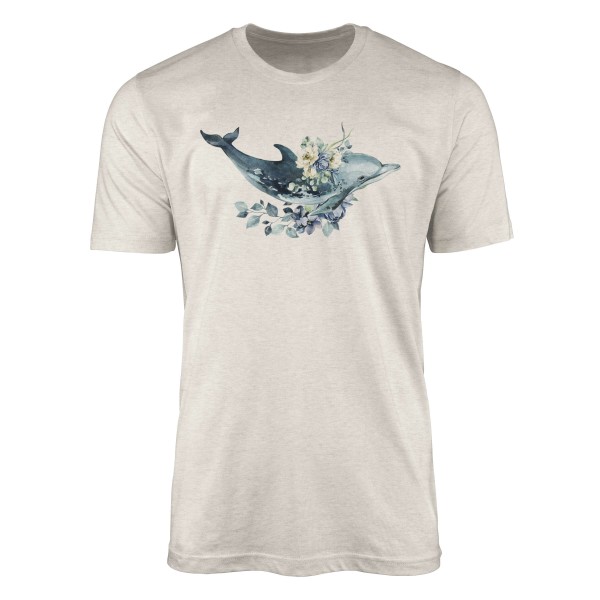 Paul Sinus Art Herren Shirt 100% gekämmte Bio-Baumwolle T-Shirt Blumen Delfin Wasserfarben Motiv Nachhaltig Ökomod