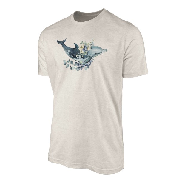 Paul Sinus Art Herren Shirt 100% gekämmte Bio-Baumwolle T-Shirt Blumen Delfin Wasserfarben Motiv Nachhaltig Ökomod Discount Store für neue Produkte