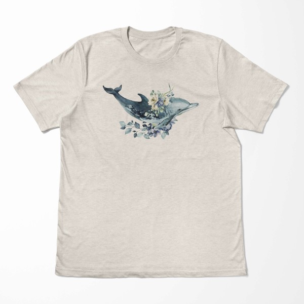 Paul Sinus Art Herren Shirt 100% gekämmte Bio-Baumwolle T-Shirt Blumen Delfin Wasserfarben Motiv Nachhaltig Ökomod Discount Store für neue Produkte