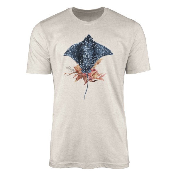Paul Sinus Art Herren Shirt 100% gekämmte Bio-Baumwolle T-Shirt Manta Rochen Wasserfarben Motiv Nachhaltig Ökomode
