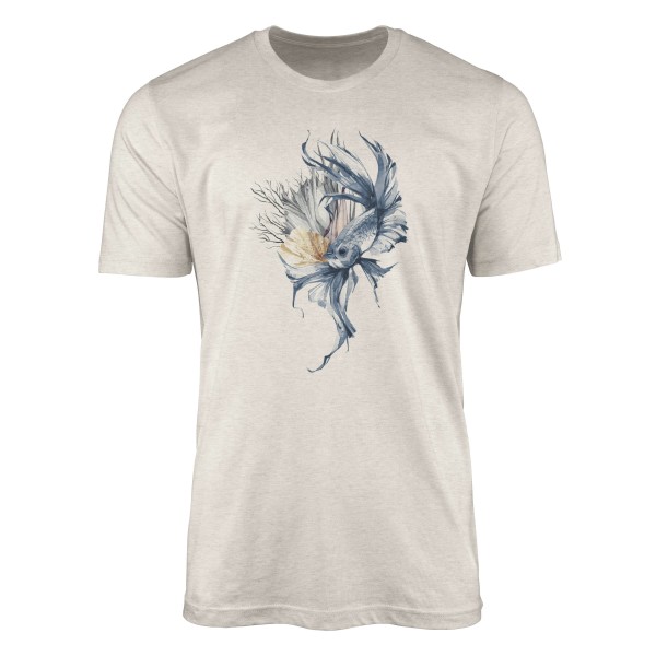 Paul Sinus Art Herren Shirt 100% gekämmte Bio-Baumwolle T-Shirt Kampffisch Wasserfarben Motiv Nachhaltig Ökomode a