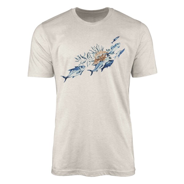 Paul Sinus Art Herren Shirt 100% gekämmte Bio-Baumwolle T-Shirt Fische Wasserfarben Motiv Nachhaltig Ökomode aus e