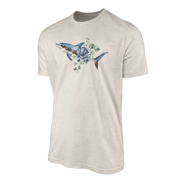 Paul Sinus Art Herren Shirt 100% gekämmte Bio-Baumwolle T-Shirt Hai Wasserfarben Motiv Nachhaltig Ökomode aus erne Kostenloser Versand international