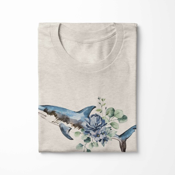Paul Sinus Art Herren Shirt 100% gekämmte Bio-Baumwolle T-Shirt Hai Wasserfarben Motiv Nachhaltig Ökomode aus erne Kostenloser Versand international