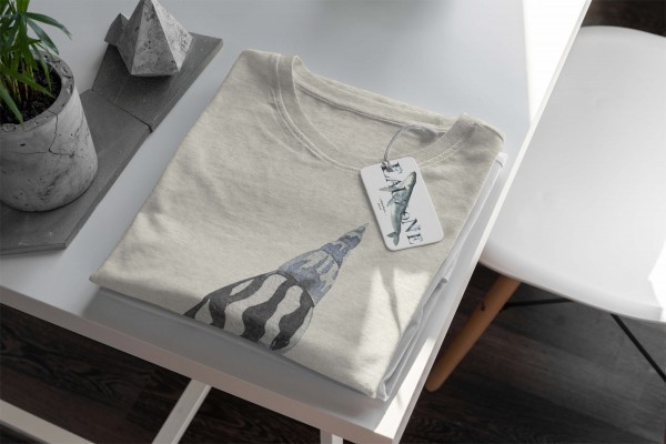 Paul Sinus Art Herren Shirt 100% gekämmte Bio-Baumwolle T-Shirt Meeresmuschel Wasserfarben Motiv Nachhaltig Ökomod Fabrikladen