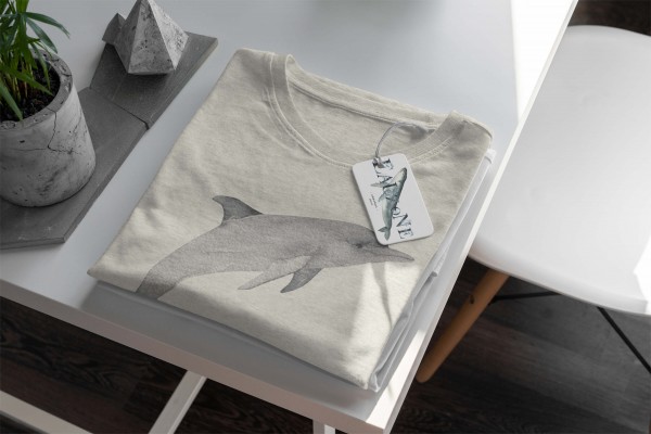 Paul Sinus Art Herren Shirt 100% gekämmte Bio-Baumwolle T-Shirt Delfin Wasserfarben Motiv Nachhaltig Ökomode aus e Begrenzt auf 3 Tage