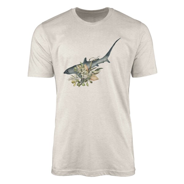 Paul Sinus Art Herren Shirt 100% gekämmte Bio-Baumwolle T-Shirt Blumen Hai Wasserfarben Motiv Nachhaltig Ökomode a Speichern exportieren