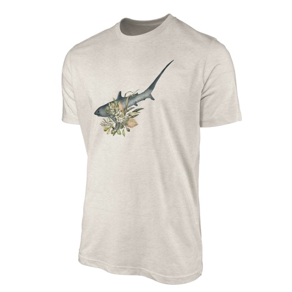 Paul Sinus Art Herren Shirt 100% gekämmte Bio-Baumwolle T-Shirt Blumen Hai Wasserfarben Motiv Nachhaltig Ökomode a Speichern exportieren